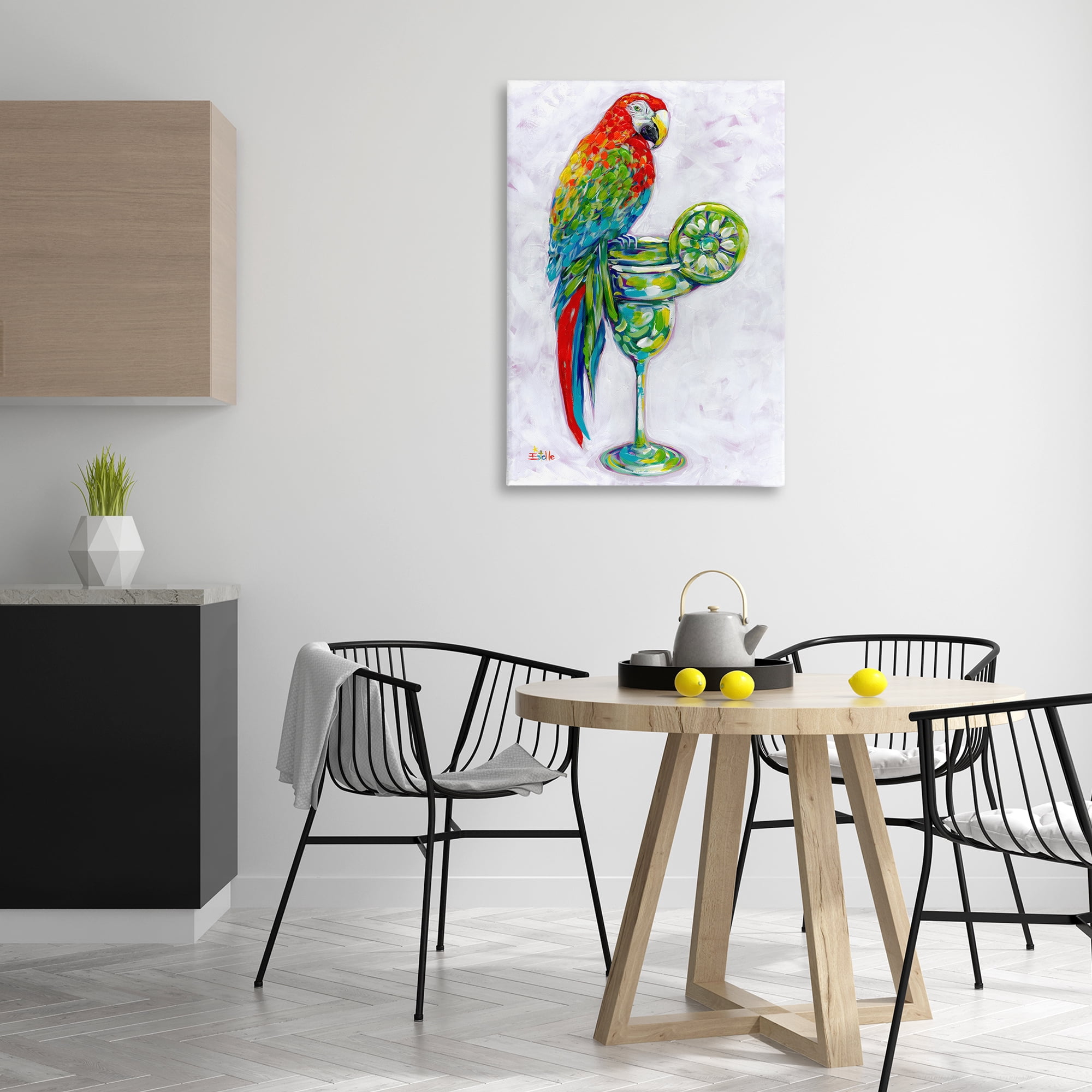 Stupell Industries Margarita Parrot Perched Food & Beverage Painting Gallery Wrapped Canvas Art Print Wall Art, 24 x 36