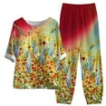 thumbnail image 1 of CHOK Ensembles en Lin pour Femmes Imprimé Floral Vintage Été Manches Mi-Longues Bouton Col Rond T-Shirt Graphique avec Pantalons Longs Ensemble Deux Pièces Détente Jaune G, 1 of 2