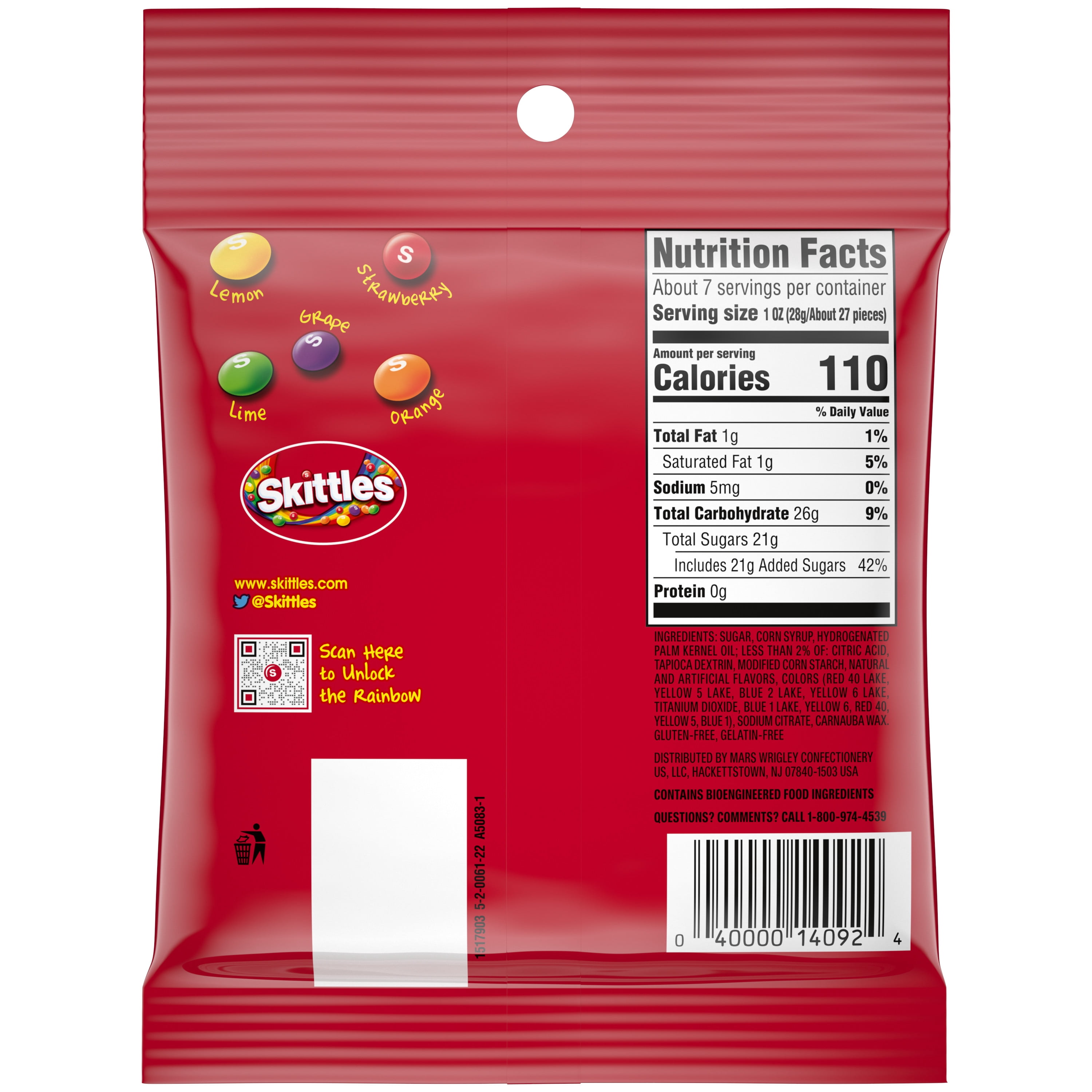 (5 pack) Skittles Original Bite Size Candy, Gluten Free, 7.2 oz (204.1g), Plastic Bag
