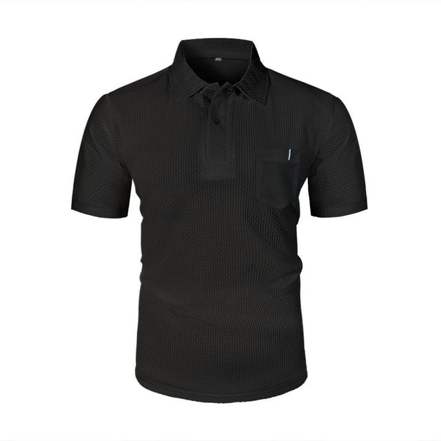 Dagugfen Tops for Men Summer Button Lapel V Neck Short Sleeve Solid Color Casual Work Tshirts with Pocket