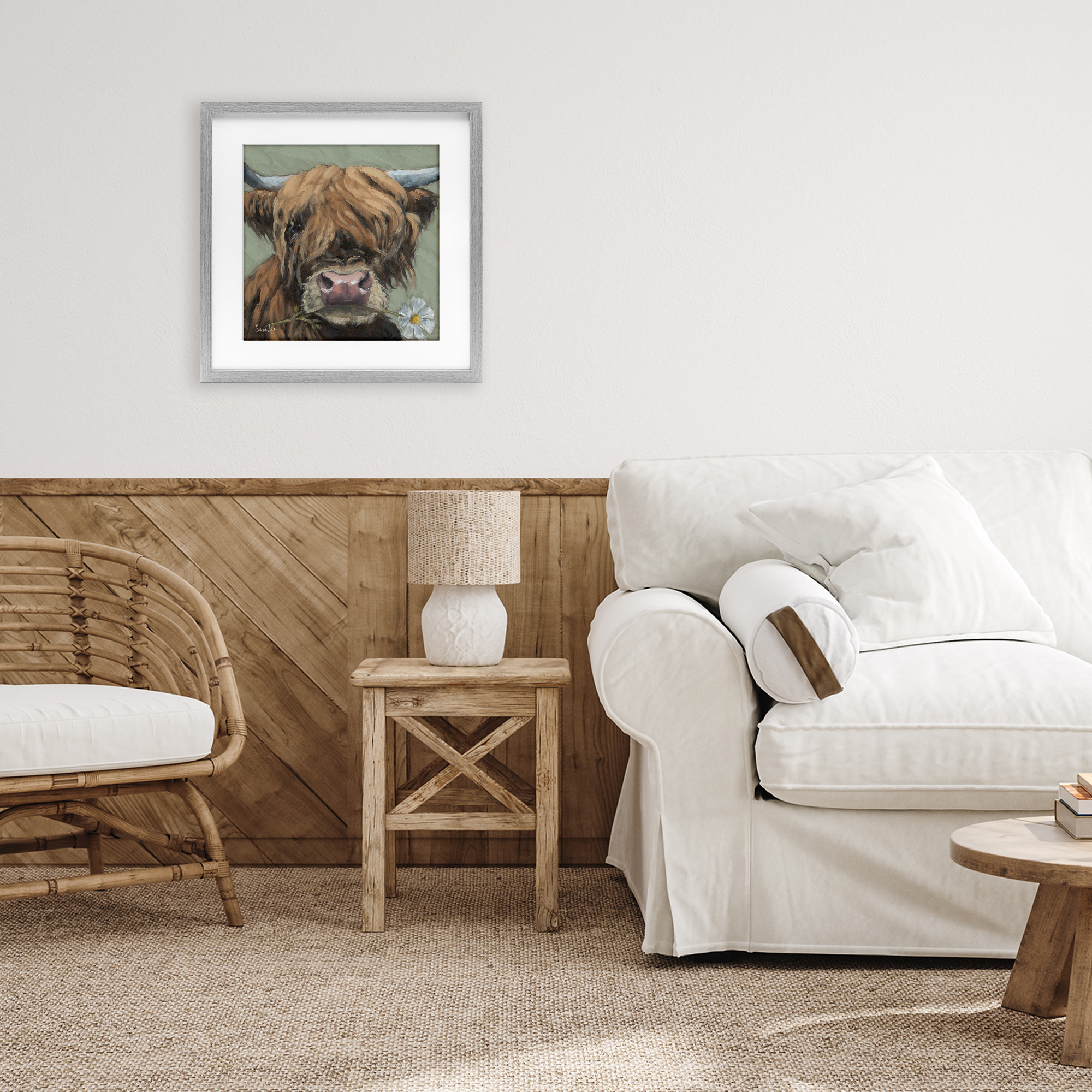 Stupell Industries Blossom Babe Cattle Gray Framed Print Under Glass, design by Sara G. Designs