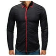 thumbnail image 1 of Men‘s Spring Color Matching Turndown Collar Long Sleeve Casual Shirts Blouse, 1 of 5