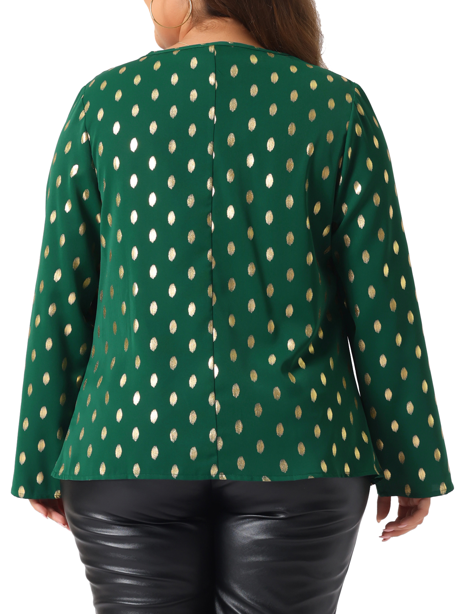 DARING DIVA Women's Plus Metallic Shiny Dots Blouse 3X Green