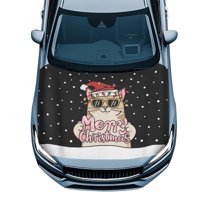 Uorisanigo Car Hood Cover Protection Stretchable Polyester Merry Christmas Cat Car Hood Wrap Blankets Heat-Resistant Hoods Cover for Cars, Trucks, SUV, or Van Decorations