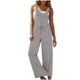 thumbnail image 4 of BLTIBY 2025 Womens Cotton Linen Jumpsuits Summer Wide Leg Bib Overalls Casual Sleeveless Rompers Fashion Pants Gray XXL, 4 of 8