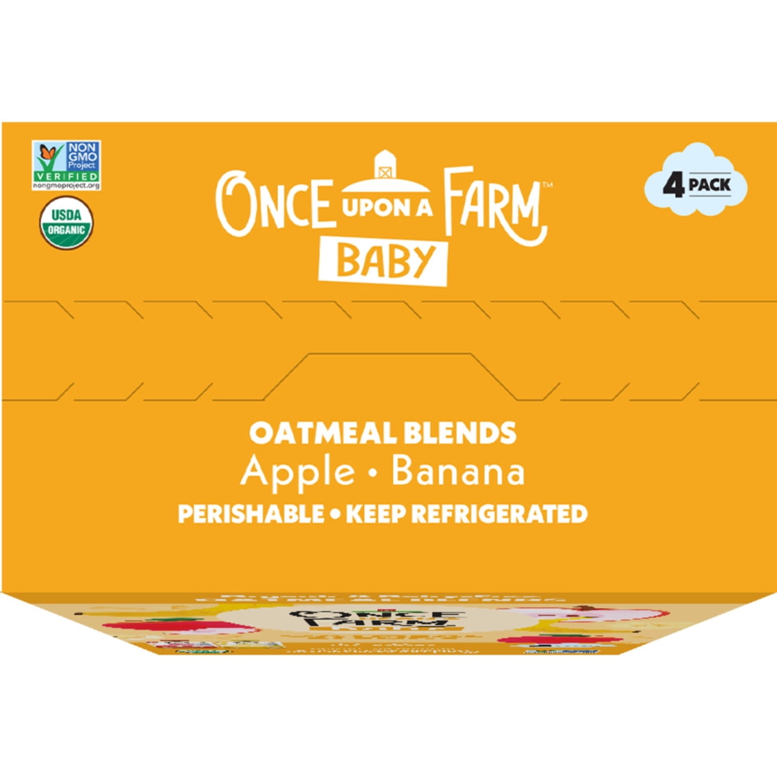 Once Upon a Farm Organic Refrigerated Baby Food Oatmeal Blends Variety Pack, 3.2oz Pouch (4 Pack)