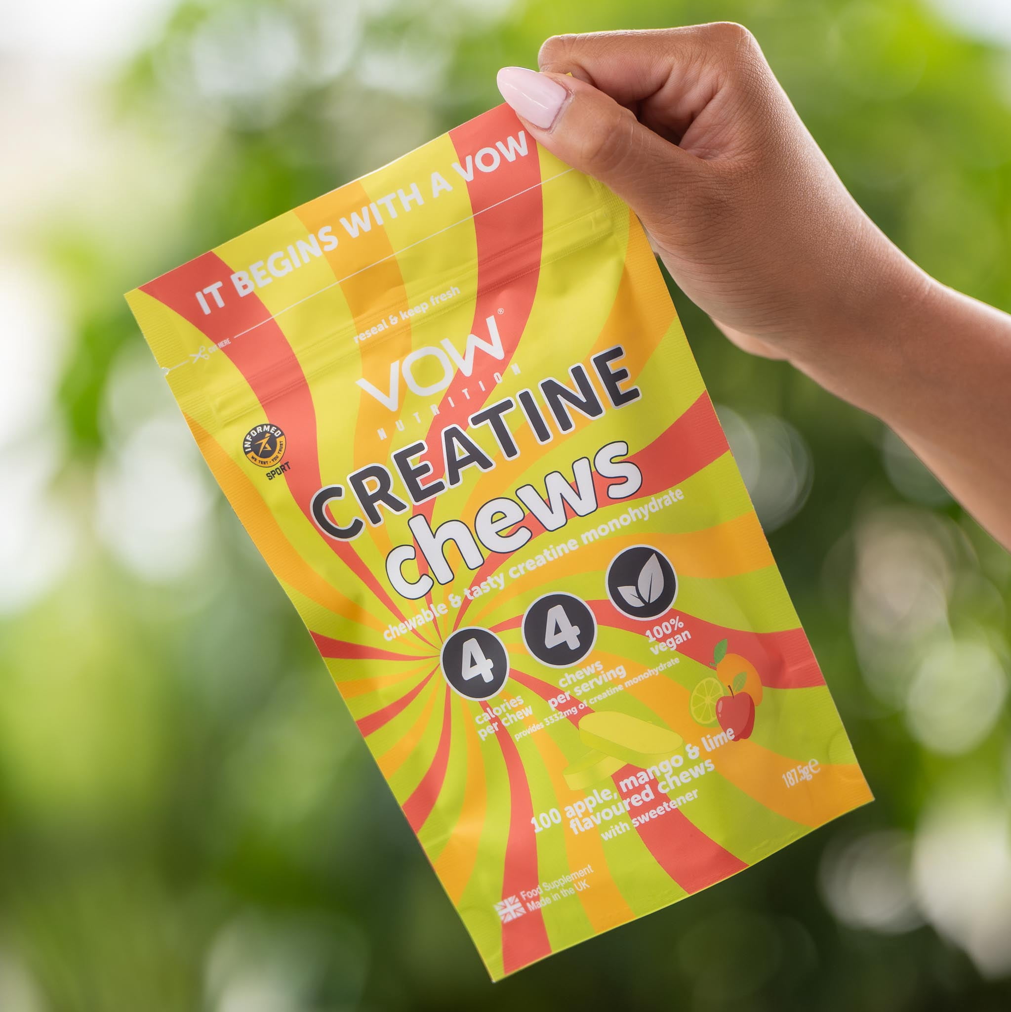 VOW Nutrition Creatine Chews, Apple, Mango and Lime, 100 Count