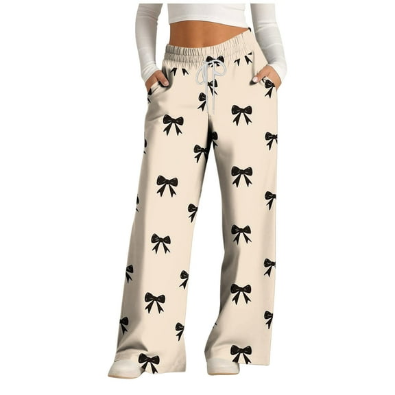 Cavosen Wide Leg Sweatpants Baggy Trousers Bow Palazzo Elastic Waist Sweatpants Drawstring Casual Pants
