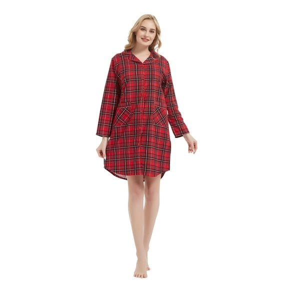 GLOBAL 100% Cotton Long Sleeve Button-Front Nightgown | Sleepwear for Women | Comfortable Loungewear (Sizes S-XXL)