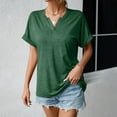 thumbnail image 3 of Bigersell Cute Summer Tops for Women Fashion Women Solid Slim Fit V-Neck Short Sleeve Casual T-Shirt Tops Big & Tall Lace Sweetheart Short Sleeve Tunic Tops Style B51642, Green M, 3 of 9