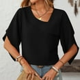 thumbnail image 5 of ZyeKqe Business Casual Tops for Women 3/4 Length Sleeve Top Asymmetrical V Neck Top Loose Fitted Chiffon Blouses, 5 of 6