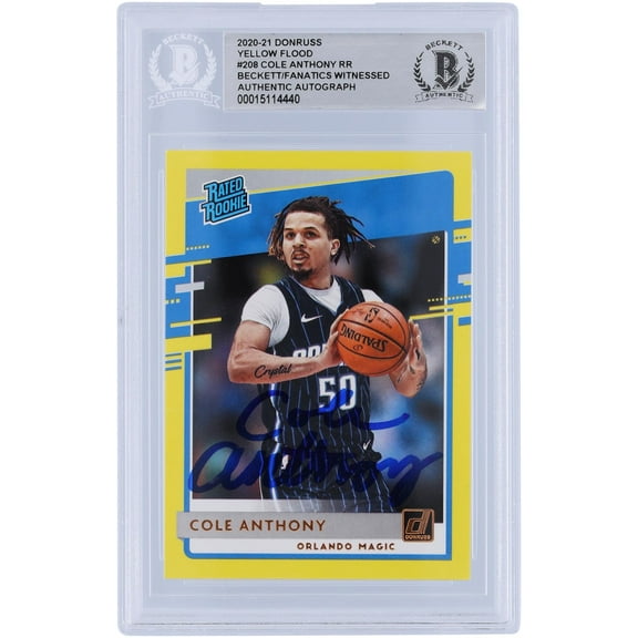 Cole Anthony Orlando Magic Autographed 2020-21 Panini Donruss Yellow Flood Variation #208 Beckett Fanatics Witnessed Authenticated Rookie Card - Fanatics Authentic Certified