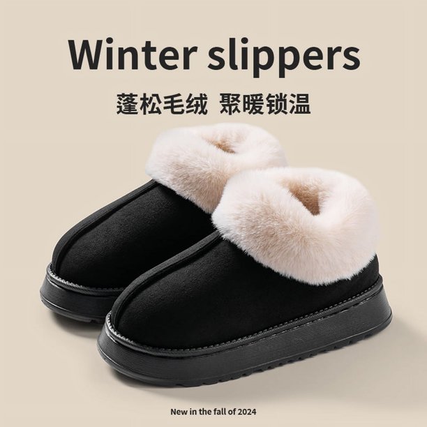 Botas de nieve de alta calidad para mujer, pantuflas suaves de piel sintética de felpa esponjosa, zapatos cómodos para interiores para invierno, 2024