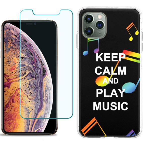 For Apple iPhone 11 Pro Case , Slim-Fit TPU Protective Phone Case with Tempered Glass Screen Protector, by OneToughShield ® - Keep Calm Music