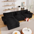 thumbnail image 3 of Nkurdsu 113" Modular Sectional Sofa with Ottoman, Corduroy L Shaped Cloud Couch for Living Room, 3 Seater, Black, 3 of 5