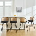 thumbnail image 3 of ANMINY Rattan Swivel Bar Stools Set of 2, 26" Counter Height with Rattan Back and Metal Legs, Mid-Century Modern Armless Boucle Fabric Barstools Seat, Upholstered Counter Stools for Kitchen Island, 3 of 12