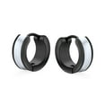 thumbnail image 2 of Bling Jewelry Mens Unisex Two Tone Striped Black Enamel Huggies Mini Hoop Earrings Stainless Steel, 2 of 5