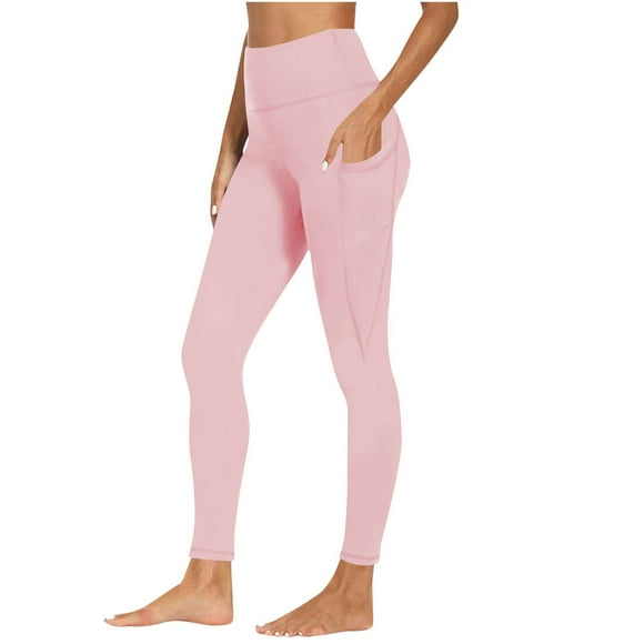 Lovzfmll Butt Lifting Leggings for Women, High Waist Pocket Yoga Pants, Solid Color Workout & Casual Tights Pink, XL