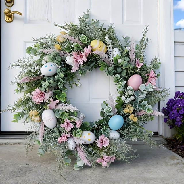 Tyidzon Easter Egg Wreath Eucalyptusing Plastic Easter Bunny Decoration