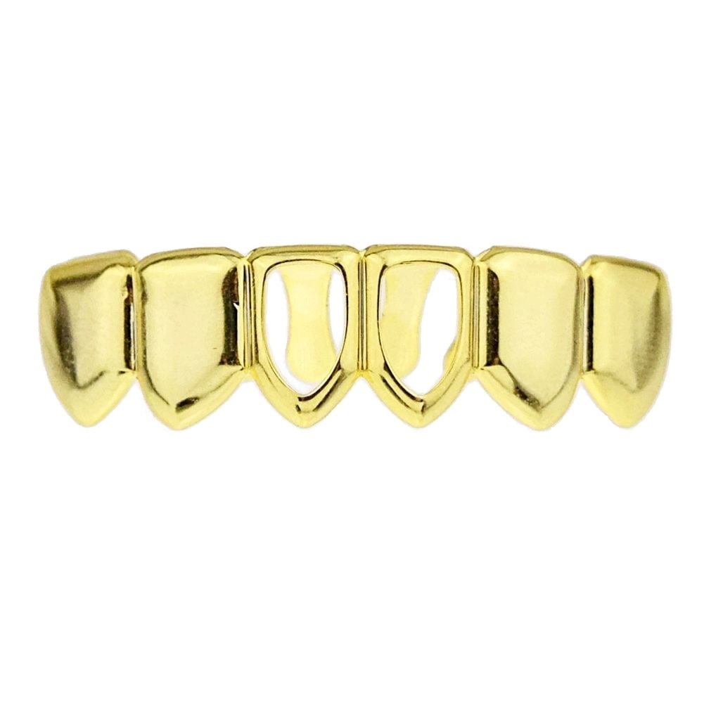 14k Gold Plated Grillz 2 Two Open Face Bottom Lower Teeth Hollow Hip ...
