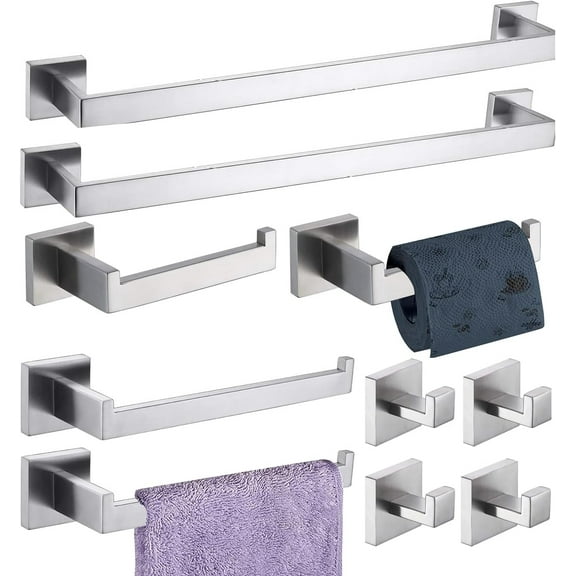 Bathroom Hardware Set Bathroom Accories Set SUS304 Towel Bar Set Includes Towel Bar Inch Towel Holder Toilet Paper Holder Towel Hook 10 Brush Nickel