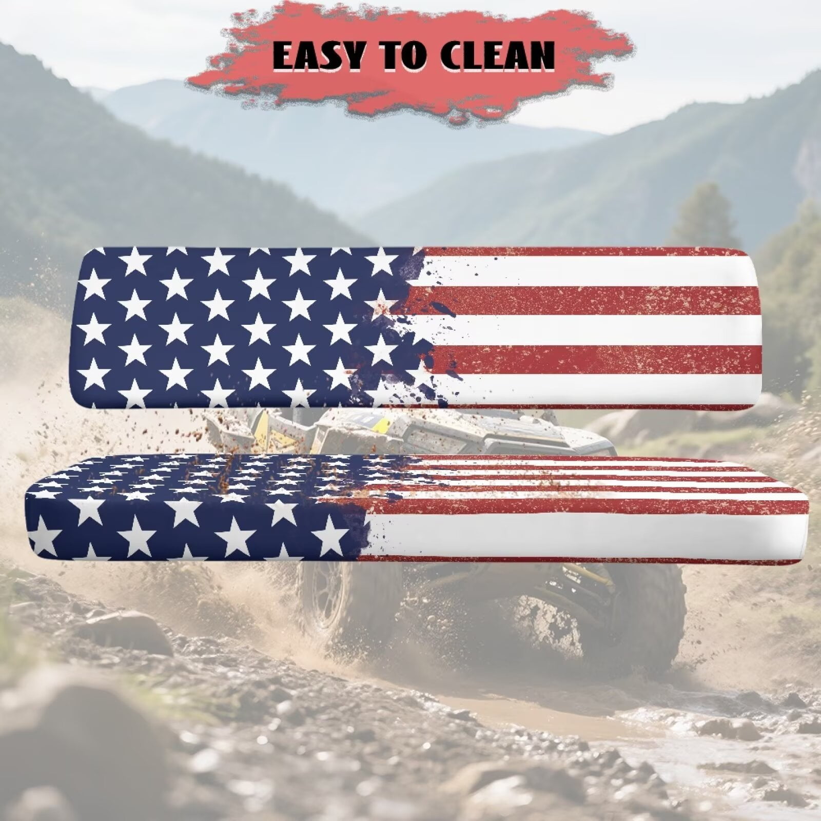 Uorisanigo UTV Seat Covers Set Universal American Flag Print Seat Pad Cover for Kawasaki Mule 4010 4x4 SE 2016-2018, UTV Bench Seats Cover Accessories, Breathable Padded Protector