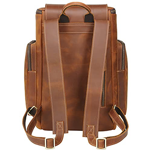 Brown Leather Backpack for Men 15.6 Inch Laptop Large Capacity Vintage  College School Bag Business Travel Hiking Daypack