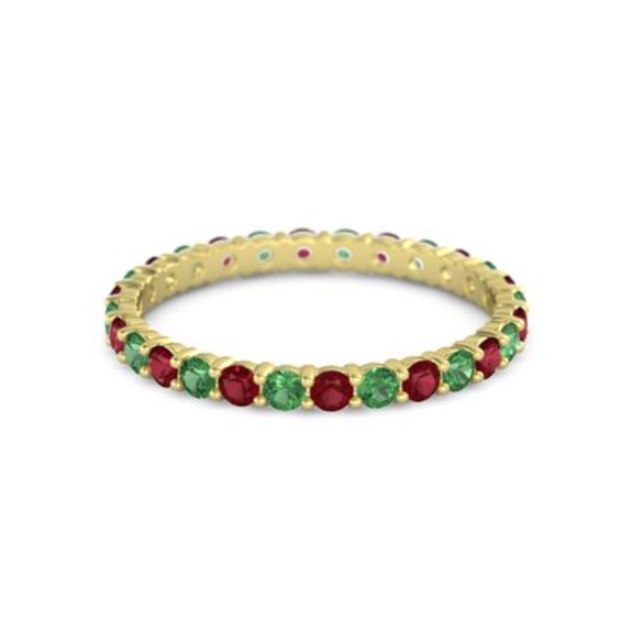 925 Sterling Silver Round Ruby Emerald Yellow Plated Eternity Band Ring