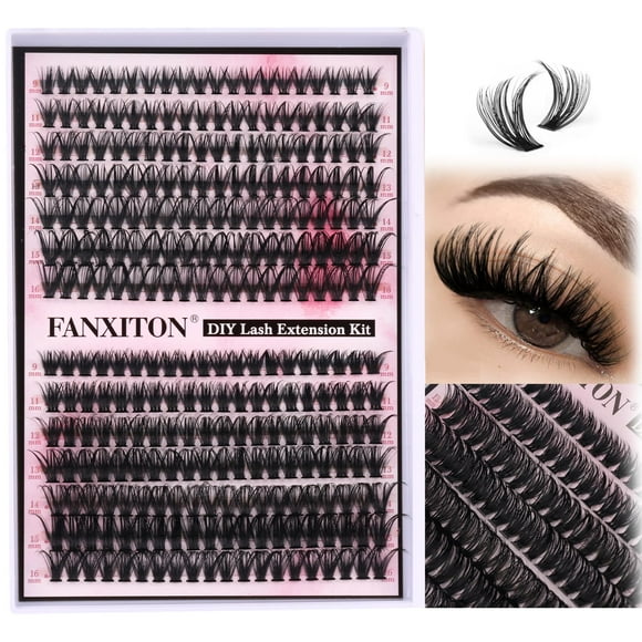 Extensión de pestañas Lash Clusters FANXITON, 280 unidades, volumen D, 9-16 mm