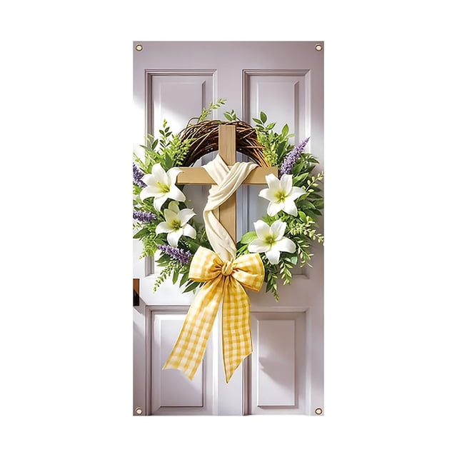 YWIYIUD 1PC Happy Easter Door Cover Easter Decorations, 71x35 Inch Easter Rabbit Eggs Door Banner Welcome Easter Banner Spring Theme Rabbit Door for Front Door Wall Indoor Outdoor Home Decor