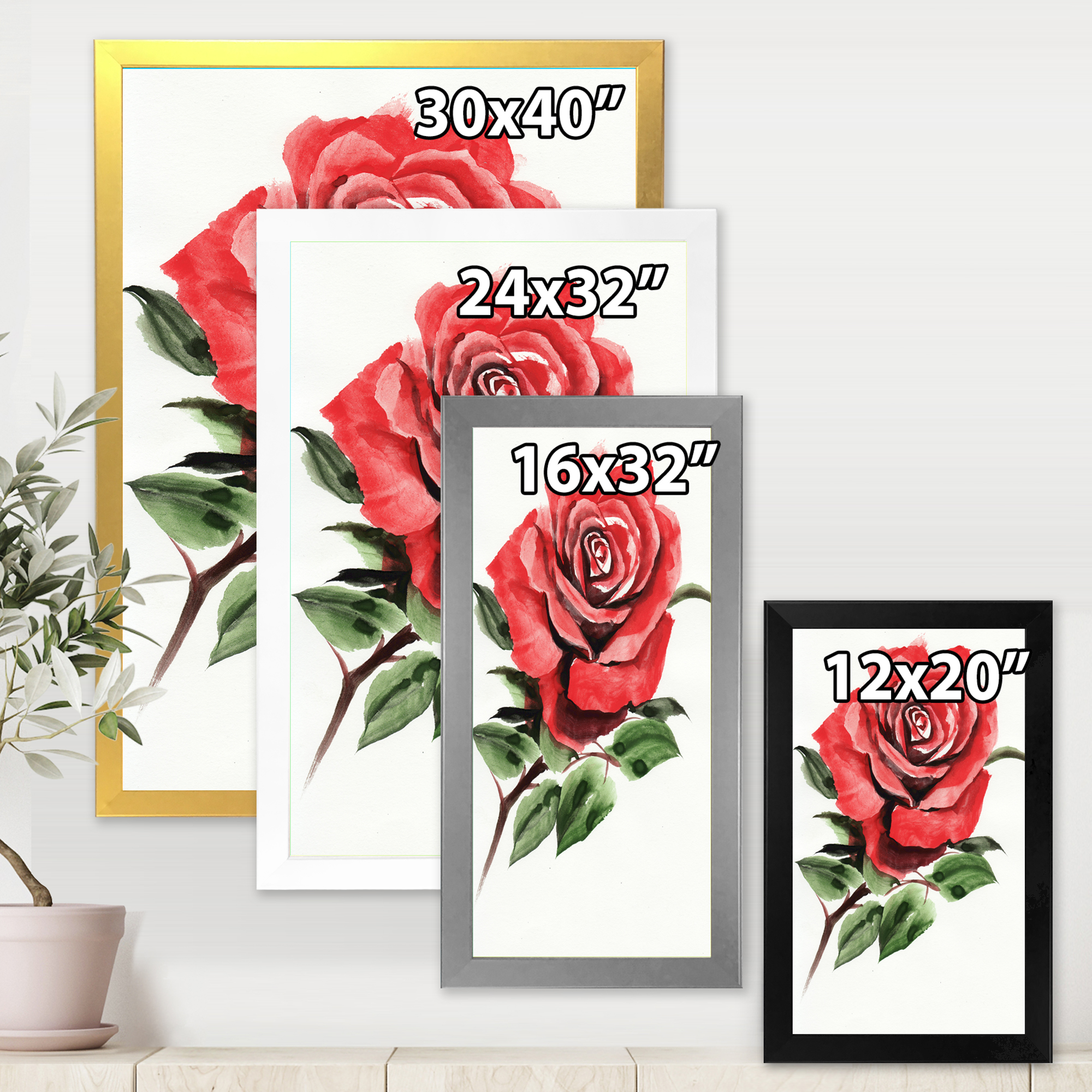 Designart 'Ancient Red Rose Flower III' Traditional Framed Art Print