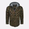 thumbnail image 4 of TFEOQRY Men's Casual Hooded Jacket Checkered Design Velvet Button Outwear with Pockets Long Sleeve Hooded Overcoat Olive Green, 4 of 5