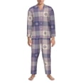 thumbnail image 3 of Fotbe Purple Floral Gingham Check Plaid Pijama de Hombre con Estampado de Manga Larga, Conjunto de 2 Piezas, Ropa de Dormir Suave y Cómoda con Bolsillos-X-Large, 3 of 7