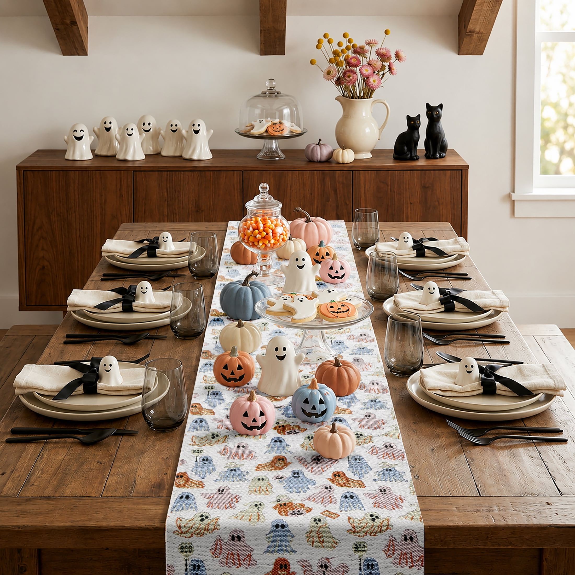 Halloween Ghosts 13" x 72" Table Runner - 100% Polyester, Multi-color