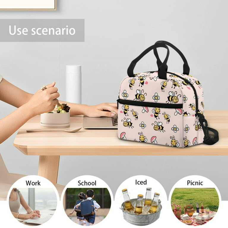 1pc Large Capacity Portable Lunch Bag, Japanese-style Pink & Grey Plaid  Insulated Lunch Bag, Convenient For Picnics And Camping