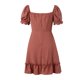 thumbnail image 4 of VISgogo Vestido de verano para mujer, vestido corto de corte bajo liso con lunares jacquard de manga corta, trajes de dobladillo con volantes de cintura alta para mujer VISgogo  moda, 4 of 9