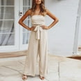 thumbnail image 6 of safuny Women's Wide Leg Jumpsuit Solid Summer Comfy Trousers Strapless Elegant Retro Fashion Hollow Waist Bowknot Clothing Beige XXL, 6 of 8
