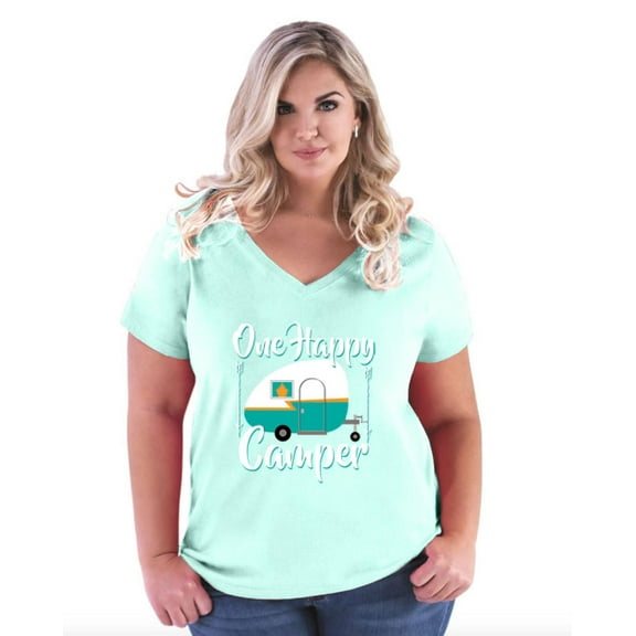 IWPF - Women's Plus Size V-neck T-Shirt - ONE HAPPY CAMPER