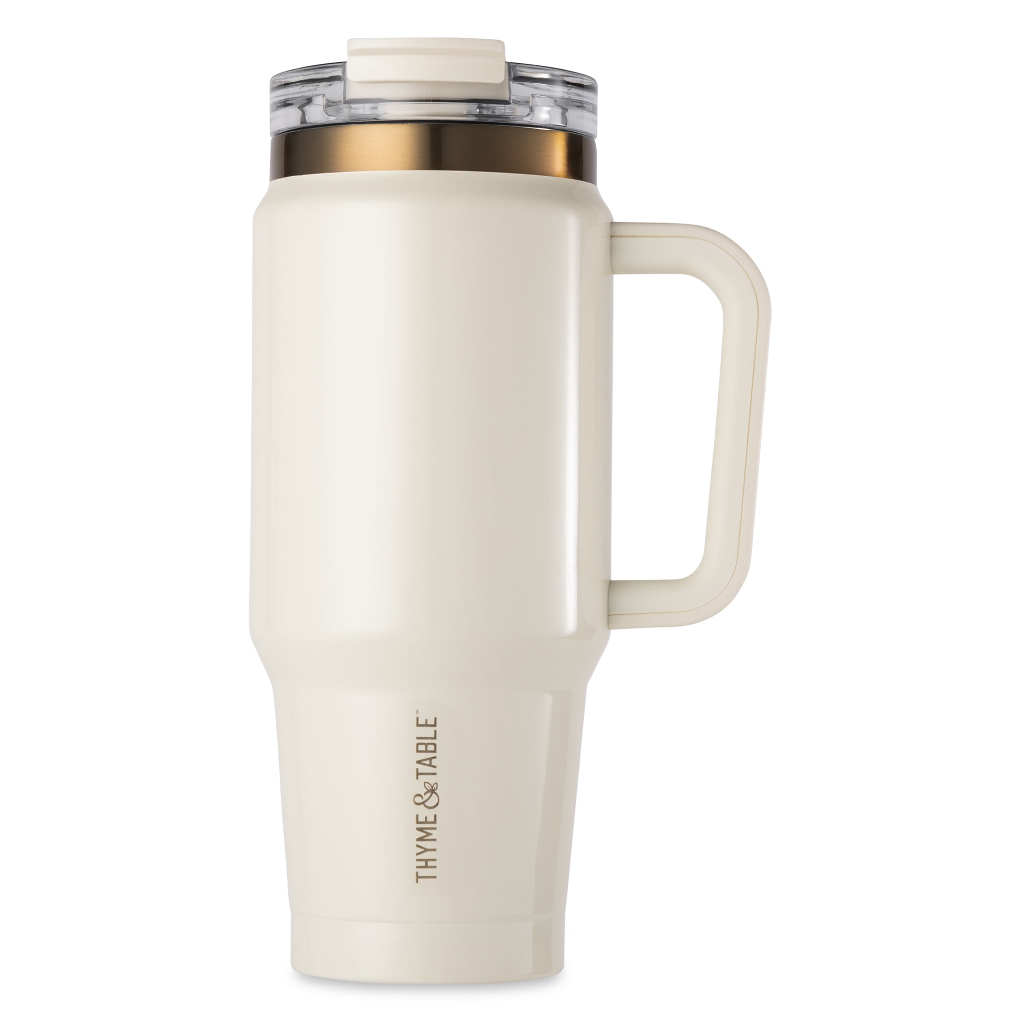 Thyme & Table 32oz Tumbler with Handle, Dual Straw Lid, Stainless Steel Double Wall Insulated, Cream