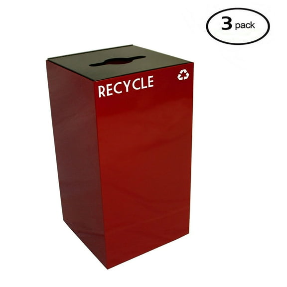 Witt Industries 28GC04-SC GeoCube Recycling Receptacle with Combination Slot/Round Opening, Steel, 28 gal, Scarlet (Set of 3)