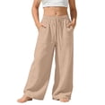 thumbnail image 5 of Lovzfmll Girl's Pants, Linen Drawstring Wide Leg Loose Fit with Pockets, Casual Pants for Little Girls 9-10 Years, 5 of 10