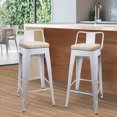 thumbnail image 5 of Leejay Furniture 30 inch Low Back Metal Barstool with Beige Linen Cushion,White(Set of 3), 5 of 5