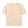 thumbnail image 2 of Little Girl Shirts 5t Round Neck Solid Color Cotton Short Sleeve Trendy Preppy Clothes Toddler Clothes for Girls Beige 12-24 Months, 2 of 5