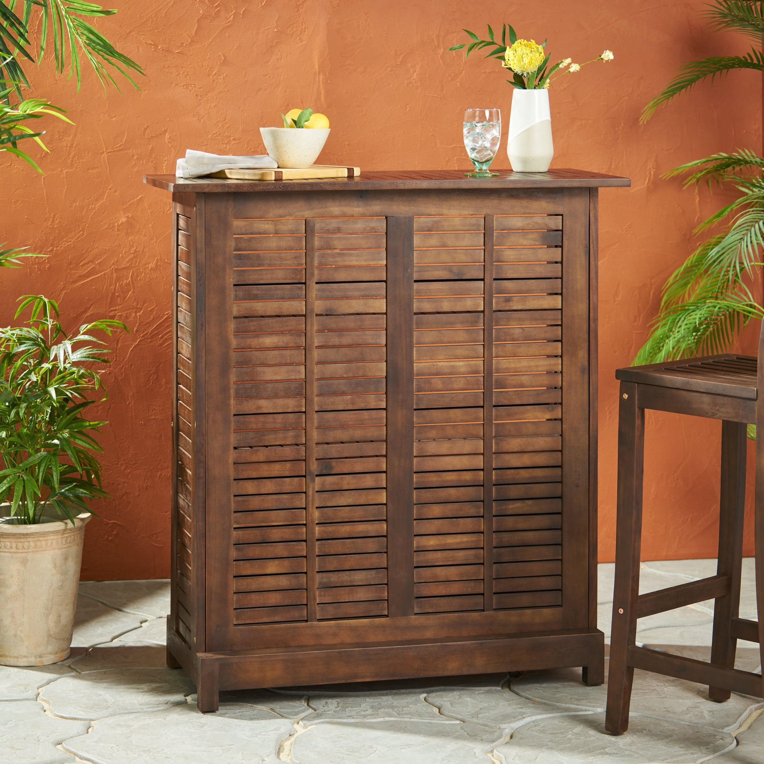 Ashlin Outdoor Acacia Wood Bar, Rich Mahogany
