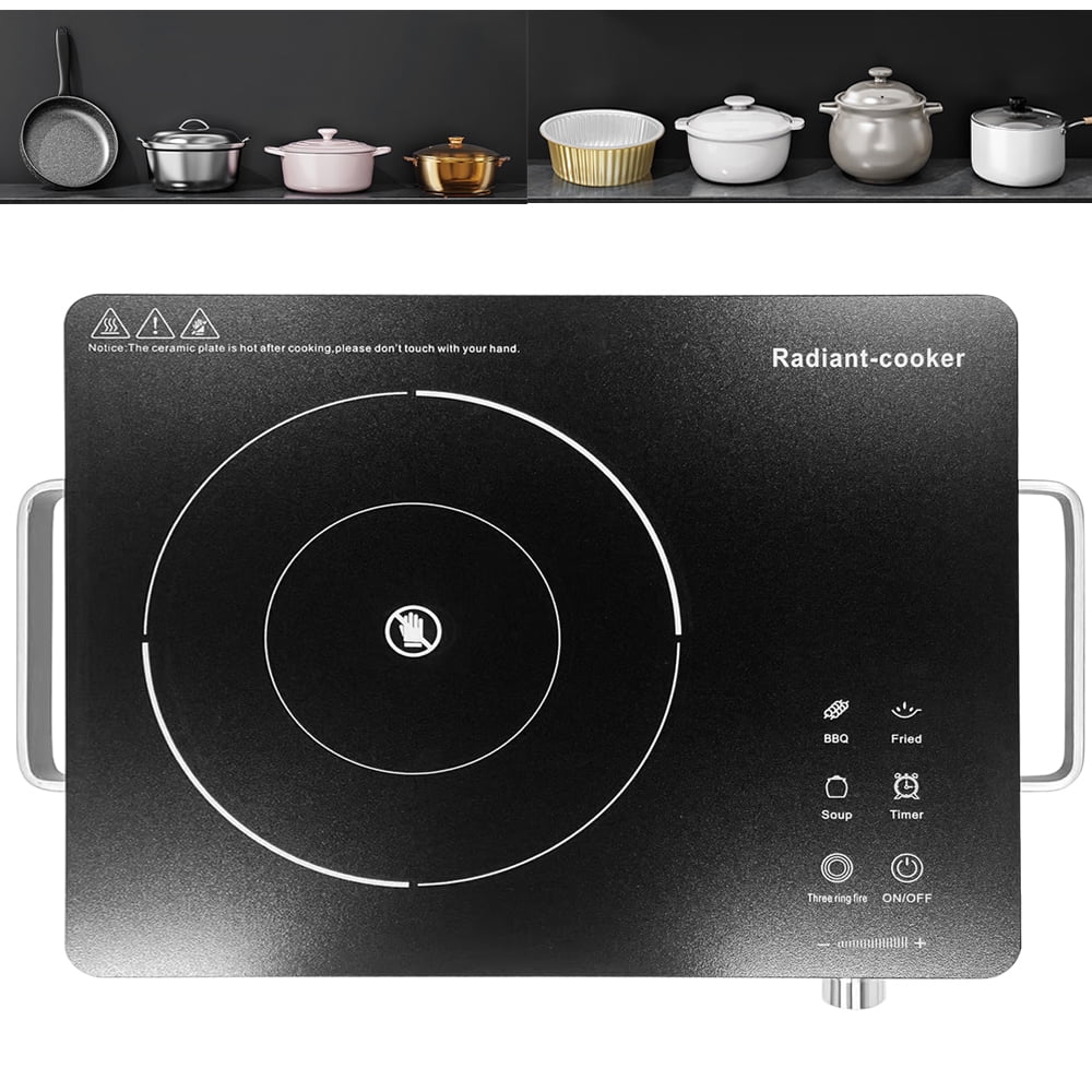 3500W Portable Electric Stove, Infrared Burner with 3-Hour Timer Electric Heating Plate Surface Touch and Knob Controls 10-Level Power Temperature Adjustment for Flat-Bottom Cookware