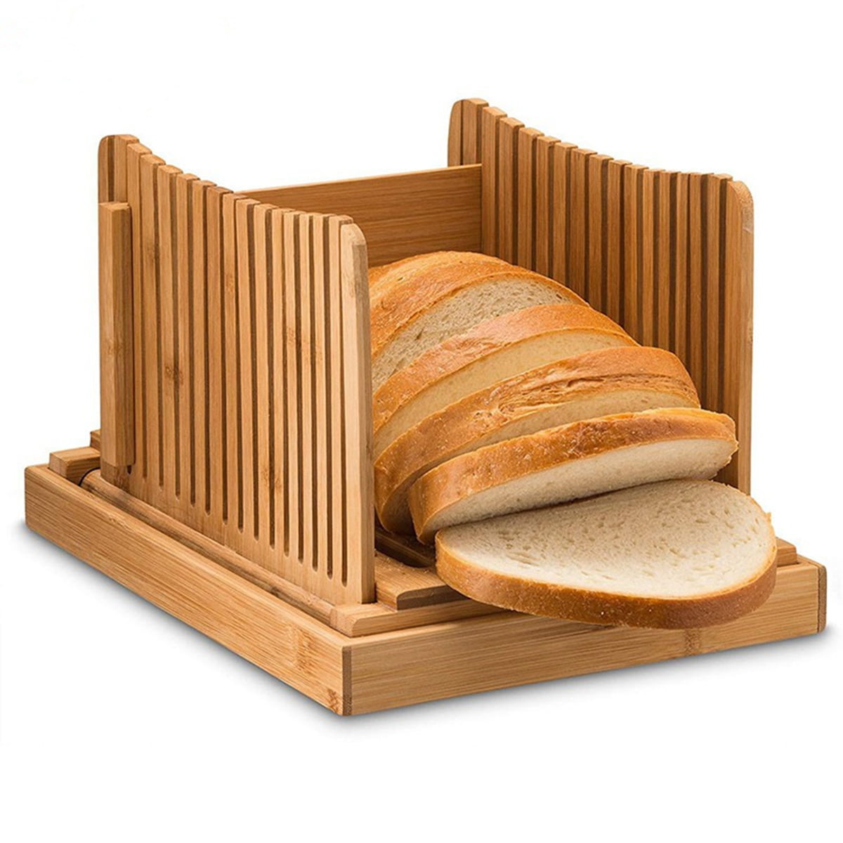  Bread Slicer with Crumb Tray Premium Bread Slicer for Sourdough  Bread Compact Foldable Adjustable Thickness Manual Slicing Bamboo Plug in Bread  Slicing Guide for Homemade Bread Wooden Color: Home & Kitchen