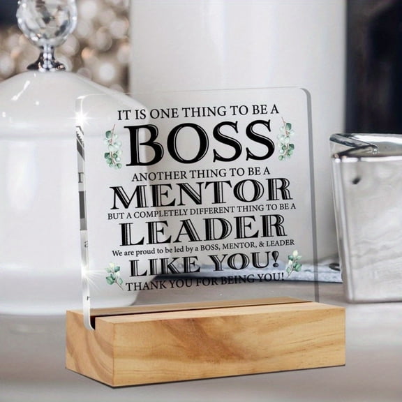 Appreciation Boss Gifts For Men Women Awesome Boss Desk Decor Acrylic Desk Plaque Sign With Wood Stand Home Office Desk Sign Keepsake Boss Lady Present
