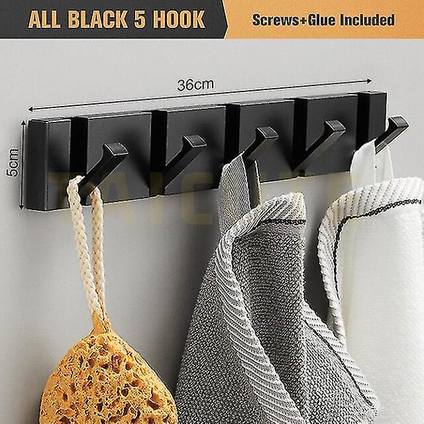 Colgador de toallas plegable de 2 vías, gancho de pared, perchero para baño, cocina, dormitorio, pasillo, negro y dorado