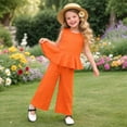 thumbnail image 2 of HCNTES Baby Girl 2 Piece Clothes Set Short Sleeve Top + Drawstring Pants Casual Dailywear Spring Summer Kids School Outfits 3T 4T 5T 6T(F02-Orange,2-3 Years), 2 of 5