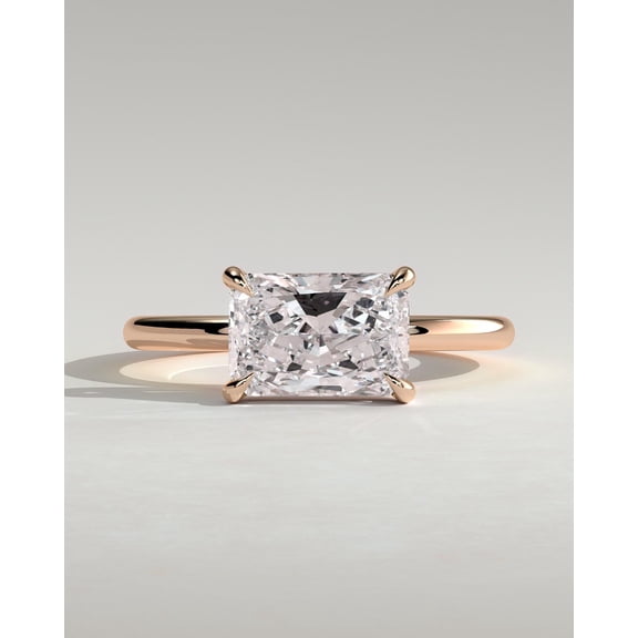 CAPRICARATS 3.00Ct Radiant East West Moissanite Engagement Ring, Hidden Halo, 18K Rose Gold
